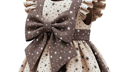 Star Print Baby Dress with Large Bow and Ruffles