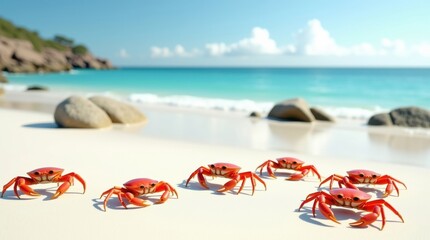 Red crabs on a tropical beach