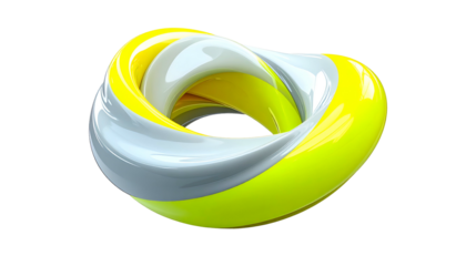 Glossy, abstract 3D torus with interwoven bands of color against black