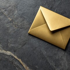 Elegant gold envelope on dark gray textured stone background for premium invitations.