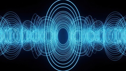 Glowing concentric oval shapes on black background create optical dimension illusion