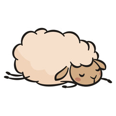 A cute sheep is sleeping on a white background. Flat vector illustration in line art style. Vector illustration