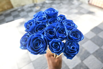 blue hydrangea flower.wedding bouquet of roses