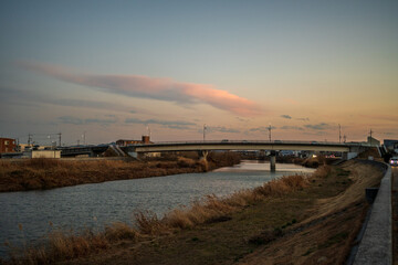 日本の岡山の美しいトワイライトタイム