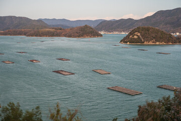 日本の岡山の美しいトワイライトタイム