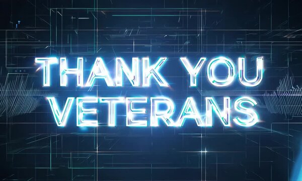 Cyber Network Grid with Neon Blue Thank You Veterans