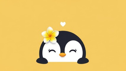 Cute penguin with flower on head and heart above
