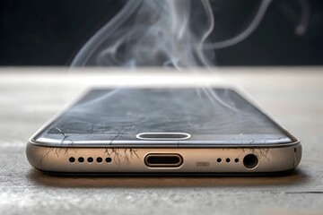 Overheated Smartphone with Smoke Rising from Charging Port