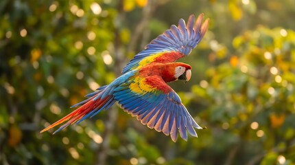 Vibrant Scarlet Macaw in Tropical Flight