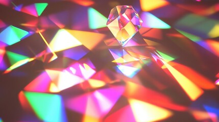 A delicate crystal prism catching and refracting light creating a spectrum of colors and patterns