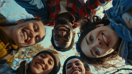 Happy group of friends taking a fun together with a flip phone