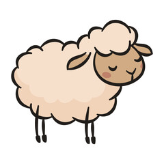 A cute sheep stands on a white background. Flat vector illustration in line art style. Vector illustration