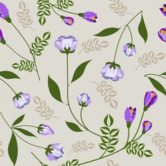 Seamless floral pattern, Modern Botanical Wildflower Pattern for Textile and Interior Design.