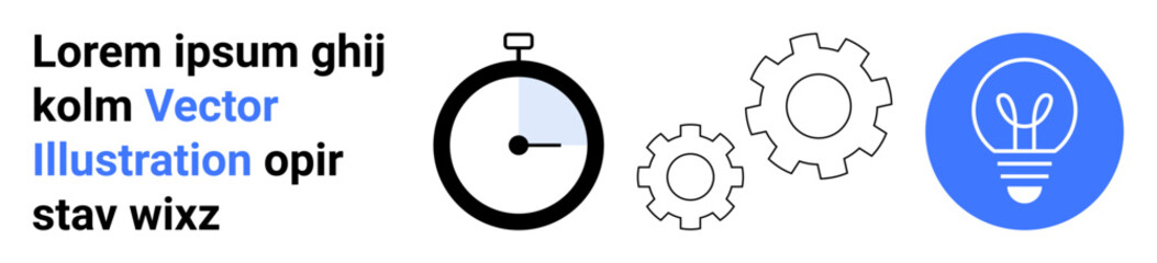 Innovation, engineering processes, creativity, productivity concepts, time management, ideation. Black stopwatch, gears outline blue lightbulb. Innovation and engineering processes concept © robu_s