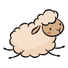A cute sheep runs on a white background. Flat vector illustration in line art style. Vector illustration