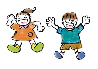子ども（男女）　喜んでジャンプしている