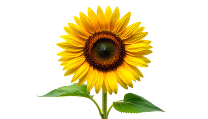 Fototapeta premium Close Up Sunflower with Bright Yellow Petals and Dark Center Isolated on a Transparent Background