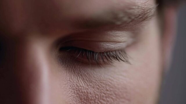 Close-up of a person's eye showcasing intricate details of the iris and eyelashes, with soft lighting