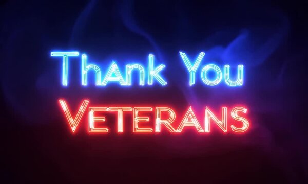 Radiant Neon Red and Blue Thank You Veterans Text