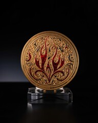 Intricate gold ornament with red enamel