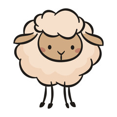 A cute sheep stands on a white background. Flat vector illustration in line art style. Vector illustration