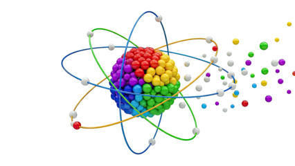 Colorful Abstract Atom Model with Orbiting Spheres