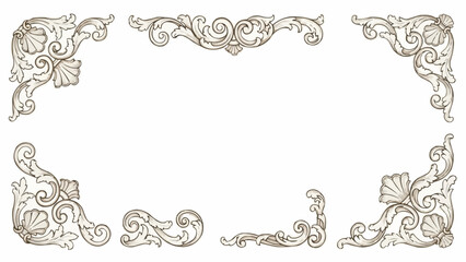 Ornate Vintage Decorative Flourishes and Corner Elements.