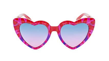 Heart-Shaped Sunglasses with Pink and Red Pattern