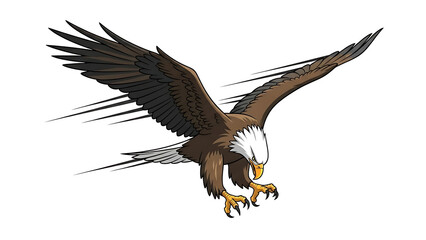 Obraz premium Majestic bald eagle in flight, with wings spread and talons extended, capturing the power and grace of this iconic bird of prey