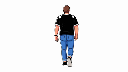 Naklejka premium Man in black shirt and blue jeans walking away, pixel art style