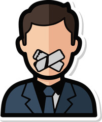 Obraz premium Flat illustration of a person in a suit with their mouth taped shut