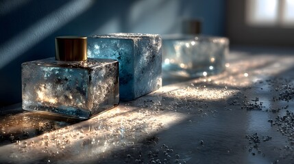 Elegant Marble Interior with Shimmering Golden Sunlight and Frosty Reflections