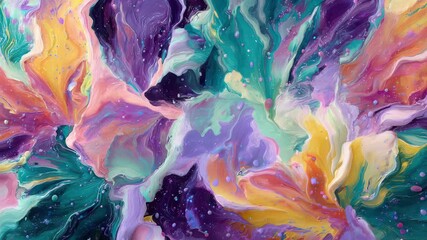 Colorful swirl pattern created by fluid paint on canvas in an artistic setting during daylight hours