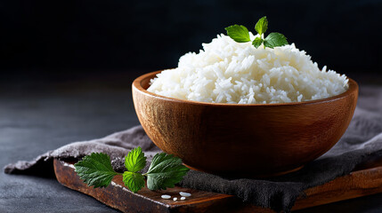 Nasi lemak bowl, coconut rice, glossy rice texture close-up