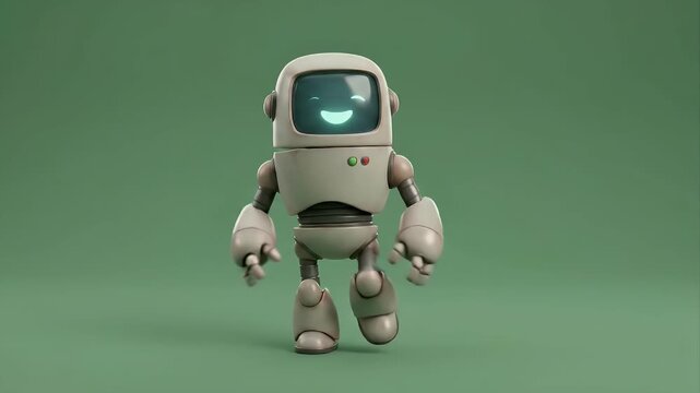 Cute Retro Robot Character Waving Walking and Smiling.