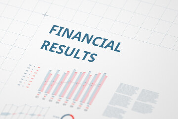 Professional financial results document featuring bar charts and line graphs. Clean, modern business report concept isometric selective focus.