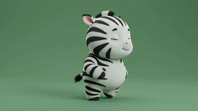 Animated Zebra Character Waving on Green Background.