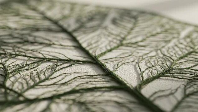 Close-up of a delicate leaf skeleton, showcasing intricate veins and natural patterns.