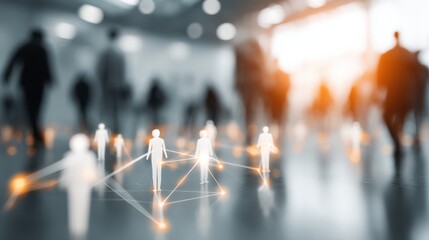 A network graphic depicting collaboration among people icons with connecting lines.