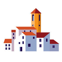 beautiful old european town street vector illustration