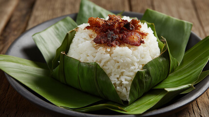 Nasi lemak, coconut rice, banana leaf wrapped style