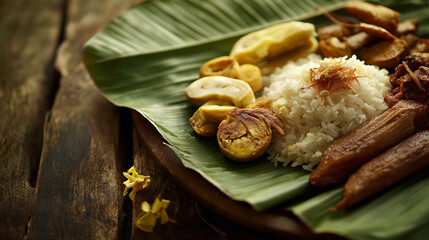 Nasi lemak, coconut rice, banana leaf wrapped style
