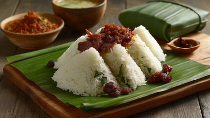 Nasi lemak, coconut rice, banana leaf wrapped style