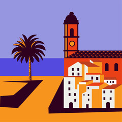 beautiful mediterranean town street vector illustration