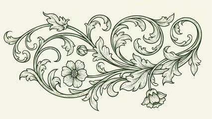 Ornate floral scrollwork design with leaves and flowers.