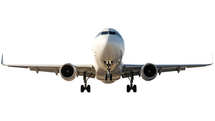 Fototapeta premium Front View of White Commercial Passenger Airplane Isolated on White Background