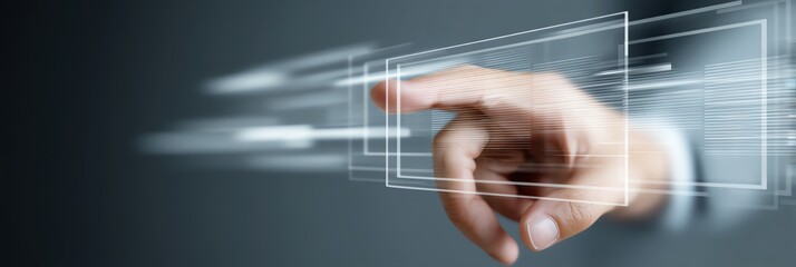 A business person's hand interacting with a digital interface, showcasing modern technology and innovation in communication.