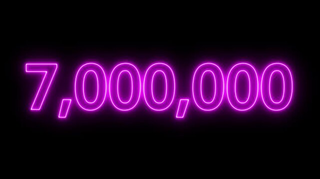 glowing neon text 8,000,000 number countdown icon. flickering neon number 8,000,000 on black background.