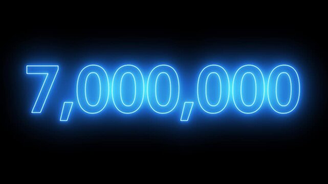glowing neon text 8,000,000 number countdown icon. flickering neon number 8,000,000 on black background.