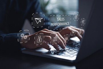 Professional working on laptop, optimizing sales performance with digital tools and data analytics, showcasing business growth and strategic planning.
